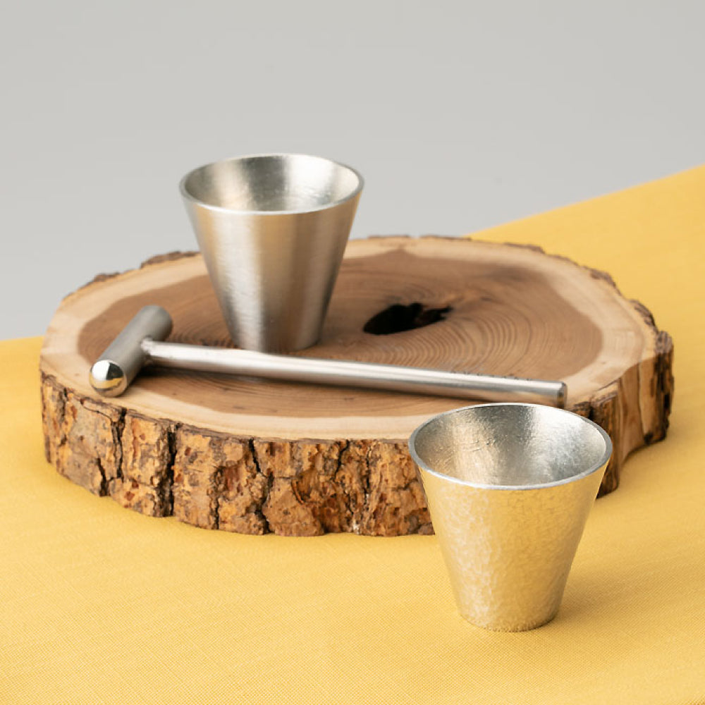 日本【能作】純錫清酒杯鎚目兩入組 Hammered Tin Sake Cup DIY Kit Set of 2