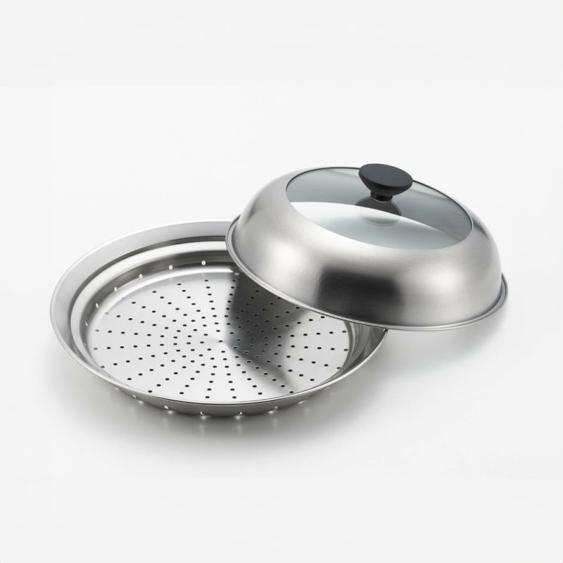 Yoshikawa Stainless Steel Steaming Plate with Glass Lid