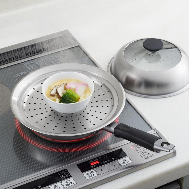 Yoshikawa Stainless Steel Steaming Plate with Glass Lid